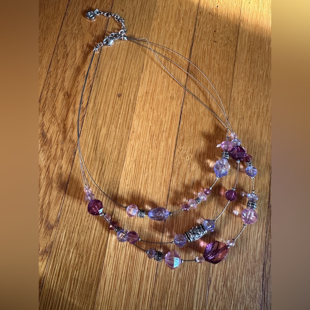 Y2K Napier Purple/Pink/Silver Three-Tier Costume Jewelry Necklace